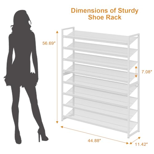 Image of Large Shoe Rack 8 Tier Shoe Organizer, Heavy Duty Metal 4-Tier Stackable Shoe Storage Vertical Shoe Rack for Closet Front Door Entrance, Up to 50 Pairs, 44.8 inch W x 11.4 inch D x 56.7 inch H, White