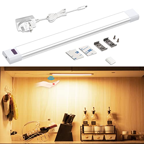 WOBANE Under Cabinet Lighting,Hand Wave Sensing,Plug in LED Light Bar,30cm Super Bright Cabinet Lights Kit for Kitchen,Counter,Shelf,Desk,Workbench,2700K Warm White,1 Panel,5W,12V Adapter,280lumen