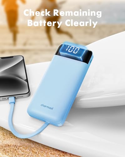 Image of charmast Portable Charger with Reinforced Built-in 4 Cables,10000mAh Power Bank Travel Essentials 6 Outputs 3 Inputs 3A Fast Charging Compatible with iPhone iPad Samsung Google Pixel LG Moto