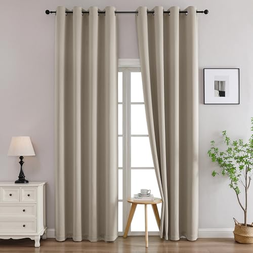 Image of Simplebrand Stone Curtains for Bedroom Living Room 96 Inches Long 2 Panels Set, Room Darkening Thermal Insulated Curtains & Drapes, Solid Grommet Noise Reducing Window Treatment, W50 x L96 Inch