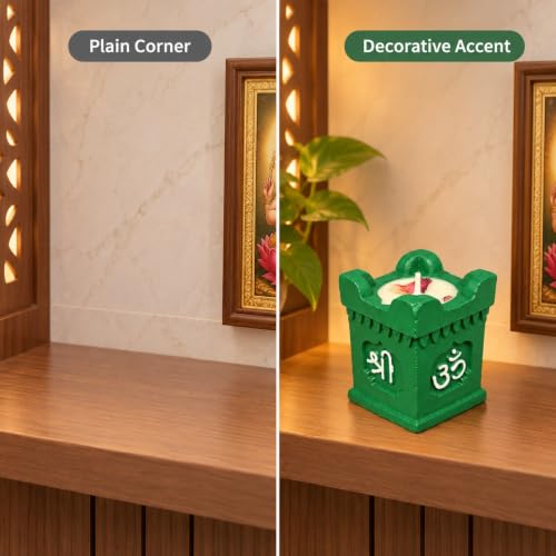 Image of Tulsi Pot Decorative Diya Holder Combo Set of 4, Square Om Design