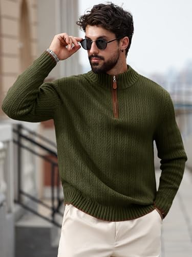 Runcati Mens Quarter-Zip Pullover Sweater Casual Mock Neck Knitted Winter Warm Ribbed Polo Sweaters3