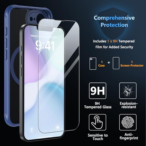 Coque iPhone 16e 2025 MagSafe OWKEY en bleu avec protège-écran intégré - 2