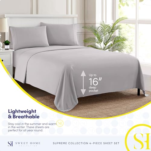 California King Sheet Sets - Breathable Luxury Sheets with Full Elastic & Secure Corner Straps Built In - 1800 Supreme Collection Cal King Deep Pocket Bedding Set, Sheet Set, California King, Silver