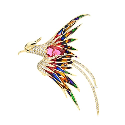 Broche oiseau phénix en émail à cinq couleurs et cristal étincelant