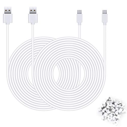 HISVISION 2 Pack 25FT Power Extension Cable Compatible with WyzeCam/WyzeCam Pan/Yi Camera/NestCam Indoor/KasaCam Indoor/Furbo Dog/Drop cam/USB to Micro USB Charging Cord for Security Cam