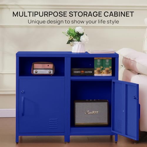Image of ALBAD Metal Nightstand with Lockable Cabinet