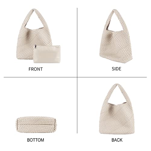 Image of Woven Tote Bag with Small Purses for Women, Vegan Leather Hobo Bags Straw Handbags Large Underarm Shoulder Bag