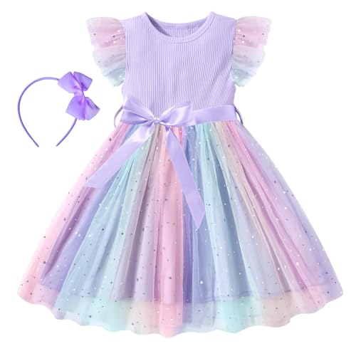 Toddler Girls Tulle Dress Summer Ruffle Sleeveless Baby Girl Fashion Tutu Dresses with Headband Princess Dress 2-6Y Purple