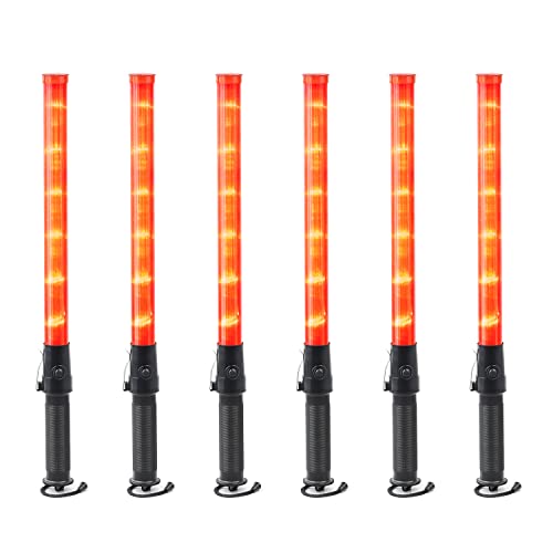 [6 Pack] 21 Inch Safety Traffic Wand, Traffic Control Wand, LED Traffic Signal Wand with 2