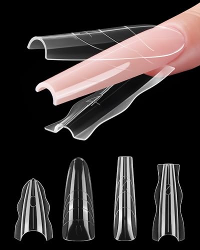 Naughtology Sandwich Nail Dual Form Kit - 360 PCS Coffin & Almond Dual Forms for Nail Extensions 15 Sizes Reusable Plastic Forms for Polygel Acrylic Builder Gel - Perfect for DIY & Salon Use