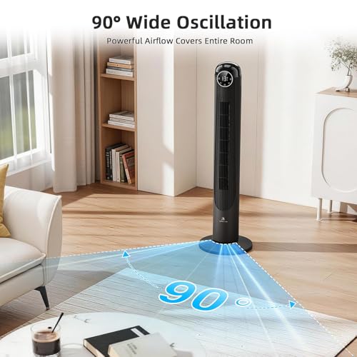Image of Antarctic Star Tower Fan, 41 Inch DC Motor Bladeless Oscillating Fan with Remote, 6 Speeds & 4 Modes, LED Display, 9H Timer, Quiet Floor Standing Fan for Bedroom Living Room Office, Black