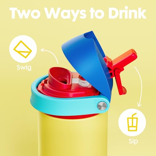 Image of 18 oz Insulated Water Bottle for Kids: Meoky Stainless Steel Water Bottle with 2-in-1 Straw and Spout Lid - Leak Proof, Fits in Car Cup Holder, BPA-Free for Sports School Backpacks, Golden Charm