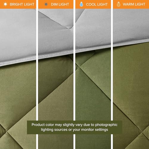 Image of Comfort Spaces King Comforter Set, Chic Reversible Quatrefoil Quilting Comforters King, All Seasons, Lightweight Microfiber Bedding Set Matching Sham, Vixie, King Green /Grey 3 Piece