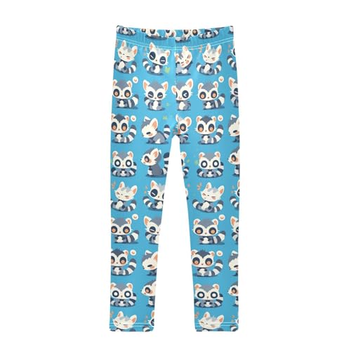 Lemurs Madagascar on Blue Pattern Kids Girl's Leggings Fashion Full Length Workout Pants Gym