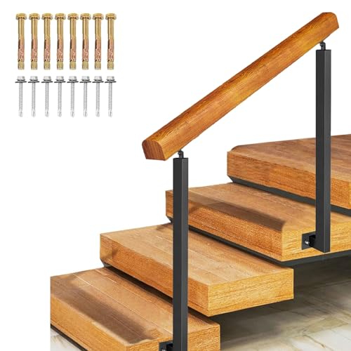 Rambarde d'escalier extérieure réglable kit rampe de porche en bois et fer forgé