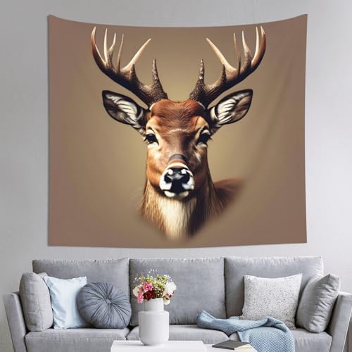 Tapiz grande JEJEA de cabeza de ciervo (152x130 cm) para la pared del dormitorio