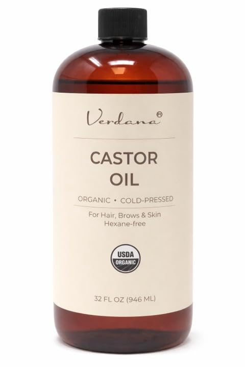 Verdana Organic Castor Oil, Cold Pressed & Hexane Free – For Hair & Scalp Care, Eyelashes, Eyebrows & Skin Care – USDA Certified, Pure & Natural – 32 fl oz