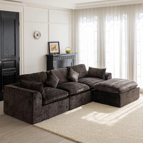 115''Cloud Sectional Couch, Modern L-Shape Sofa with Ottoman, Oversized Convertible