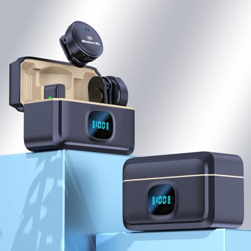 Image of Q8 Dual Wireless Lavalier Microphone with Digital Display Charging Case, Clip-On Mics for YouTube, Vlogging, Interviews, Teaching, 40H Battery Compatible with iPhone & Android