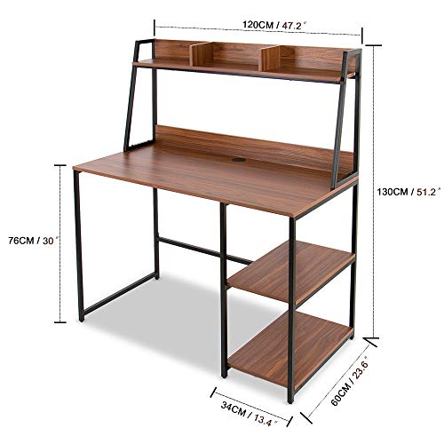 ELECWISH Computer Desk with Hutch and Bookshelf 47 Inches Home Office Desk with Space Saving Design for Small Spaces, Wood