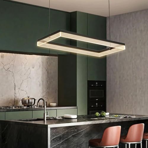 Lustre LED de table à manger rectangulaire noir suspendu à intensité variable