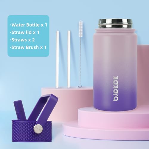 Image of BJPKPK Insulated Water Bottle, 15oz Stainless Steel with Straw Lid