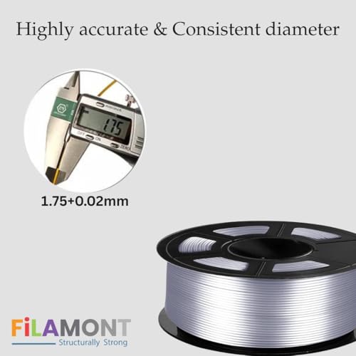 Image of FiLAMONT PLA Silk Filament 1.75mm, 3D Printer Filament, Shiny Silk 1.75 PLA Filament, 1kg(2.2Lbs) /Spool (Silk Silver)