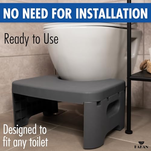 Foldable Plastic Toilet Squat Stool 8-inch Bathroom Squatting Posture Poop Stool for Adults with Non-Slip Feet, Portable Curved Lightweight Easy to Storage Toilet Assistance Step Stool, 21 cm