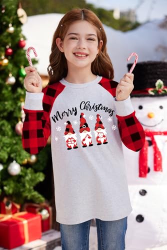 Image of BesserBay Girl's Christmas Buffalo Plaid Raglan Top Funny Holiday Graphic Shirt 4-14 Years