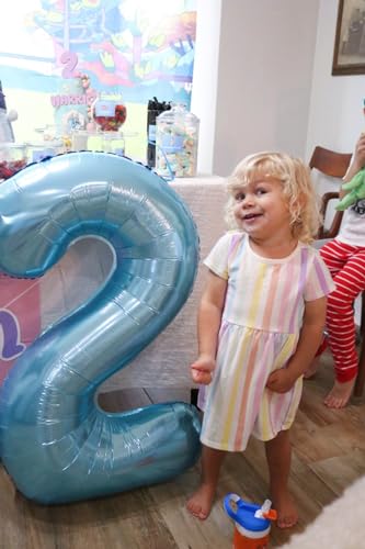 Image of 2 Balloon Numbers Birthday Decorations, 40In Pearl Blue Balloons for Party | Eye-catching Appearance, Perfect Decorative Centerpieces, Convenient Self-sealing Structure, Widely for Various Occasions
