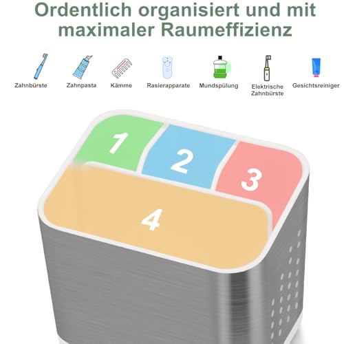 Badezimmer Organizer Zahnbürste, Abnehmbarer Elektrische Zahnbürste Ständer 4 Fächer, Familie Zahnbürstenhalter mit Abtropf, Kompakt Elektrische Zahnbürste Aufbewahrung für Zahnpasta Organizer 4