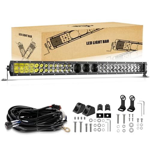 Auxbeam 32 Inch LED Light Bar, P8/270W Chips Dual Row Off Road Lights Flood Spot Combo Driving Work Light, 33000LM Waterproof Offroad Lights with Wiring Harness for SUV ATV UTV Trucks Jeep Pickup