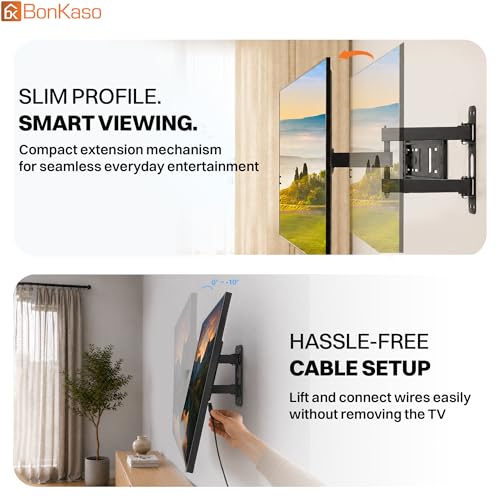 Image of BonKaso Heavy Duty Full Motion TV Wall Mount Bracket for 20 to 55 Inch LED /LCD /OLED TVs | Dual Arm Articulating, Swivel & Tilt Adjustable TV Wall Stand | Supports Up to 35kg | Black | Pack of 1