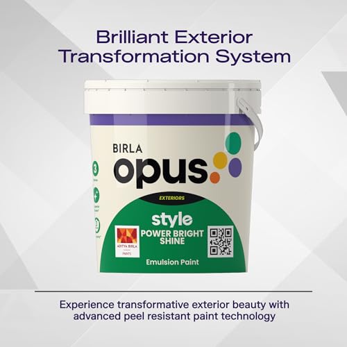 Image of Birla Opus Style Power Bright Shine Exterior Emulsion Paint (4L, White Colour, Sheen Finish)-Superior Peel Resistance, Superior Algal Protection, Low VOC-For Exterior Walls, Home, Office