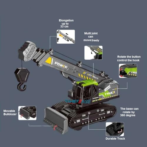 Image of Friction Powered Lifting Crane Toy for Kids Boys Girls 360 Degree Rotating Crawler Crane Model Toy with Bulldozer Excavator Construction Truck Pull Back Vehicle