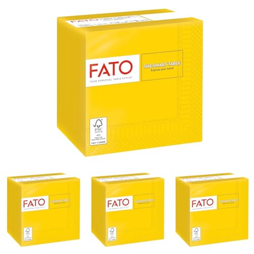 Fato, serviettes en papier jetables, idéales pour les apéritifs et les cocktails, paquet de 100 serviettes, format 24x24, 4 plis, 2 plis, jaune, 100% pur...