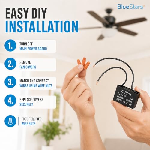 CBB61 Ceiling Fan Capacitor 2 Wire 5uf Compatible with 250VAC Fan Capacitor 50/60Hz CBB61-5 (1 Pack) by BlueStars - Image 5