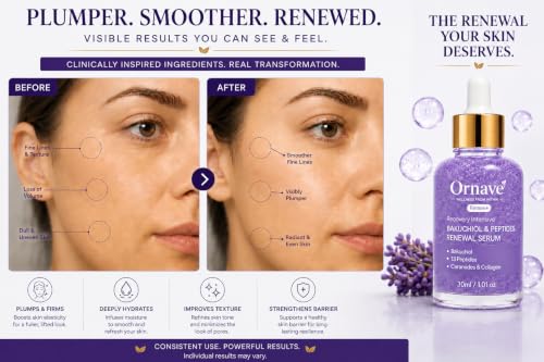 Ornave' Bakuchiol Multi-Peptide Renewal Serum – Anti-Aging Face Serum with Bakuchiol, 13 Peptides, Ceramide, Niacinamide & Multi-Hyaluronic Acid for Firming and Hydration, 30ml - Image 4