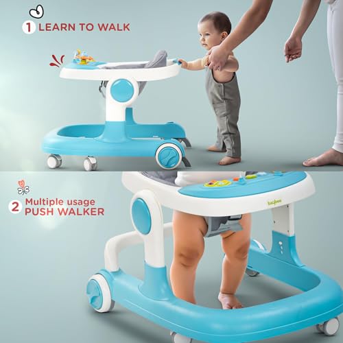 Image of Baybee Baby Walker with Rocker, Kids Walker with 3 Adjustable Height, Foot Mat, Rocking, Wheel Lock & Musical Toys| Activity Walker for Baby Kids | Push Walker Baby 6-18 Months Boy Girl (Blue)