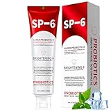SP-6 Probiotics Whitening Toothpaste - Probiotics for Teeth Whitening and Gum Health - Enamel-Safe, Fluoride-Free, Double Mint Flavor,Fresh Breath 1 Pack ss7 (1)