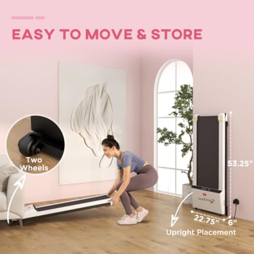 Image of Portable Walking Mat, Under Desk Treadmill with Foldable Wheels, Remote Control, LED Display, 264 Lbs Weight Capacity, White