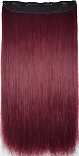 TOPREETY 24"120gr 3/4 Full Head clip in hair extensions 5 Clips Attached Hairpieces (Light burgundy red #118C)