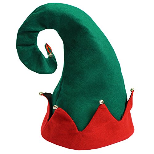 Elf Hat with Bells - Jingle Bell Hat - Elf Hat - Christmas Hats - Felt Elf Hat by Funny Party Hats, Green Red, One Size