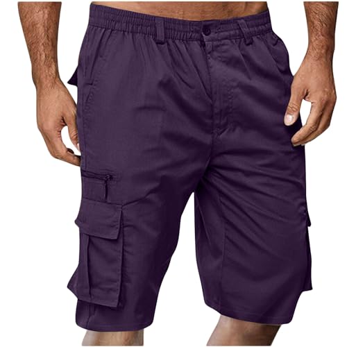 Xiaojmake Mens Big & Tall Cargo Shorts Elastic Waist Summer Casual Knee Length Short Outdoor Stretch Work Shorts with Pockets