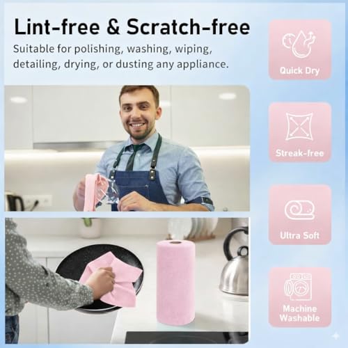 Image of Microfiber Cleaning Cloth Roll, Reusable Tear Away Microfiber Towels,Washable, Ultra Absorbent, Rags Cleaning, Dishcloths, Cleaning Cloth for Car, Home or Kitchen. (LIGHT PINK, 25cm X 25cm)