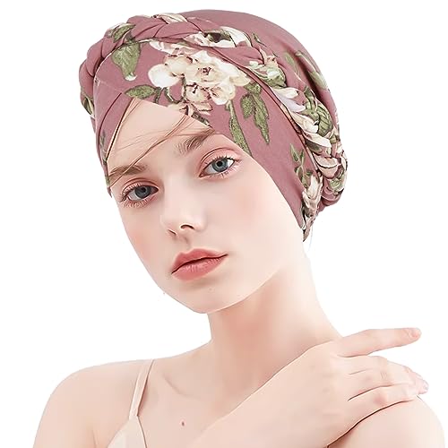 WUERKIYA Gorro de Turbante para Mujer, Bufanda para el Pelo, pañuelo para la Cabeza de Mujer Musulmana para la caída del Cabello, Gorro de quimio para el cáncer, Flor Blanca