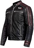 EU Fashions Herren N7 Mass Effect 3 Street Fighter Commander Shepard Gaming-Kostüm Schwarz Lederjacke Gr. M, Schwarz - N7 Rindsleder Echtleder Jacke