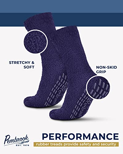 Pembrook Non Skid Socks - Hospital Socks - Fuzzy Slipper Socks - (2-Pack) Navy / Pink. Great For Adults, Men, Women. Designed For Medical Hospital Patients But Great For Everyone,One Size #TOP2