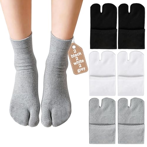 Olynto 6 Pairs Unisex Tabi Split Toe Flip Flop Socks Soft Breathable Cotton Elastic Big Toe Geta Sandal Japanese Socks for Men Women